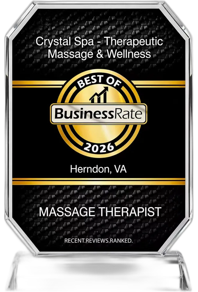 BusinessRate Best of 2026 award — Massage Therapist honoring Crystal Spa Therapeutic Massage & Wellness in Herndon, VA (150 Elden St)