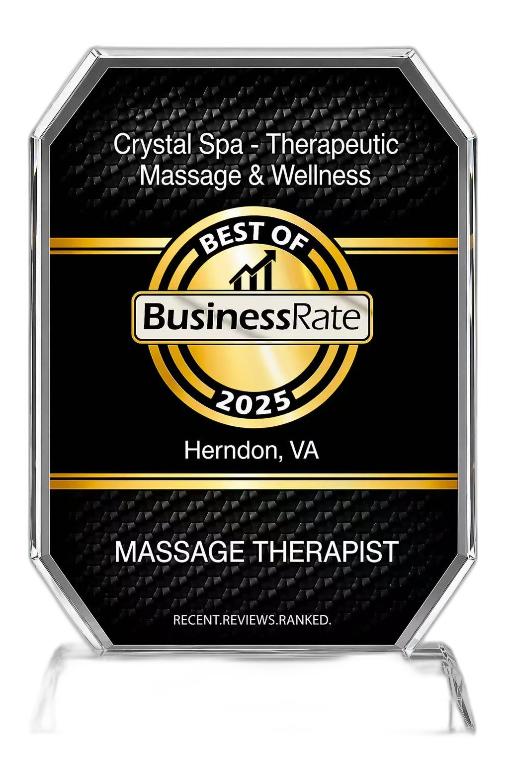 BusinessRate Best of Herndon 2025 — Massage Therapist award to Crystal Spa Therapeutic Massage & Wellness